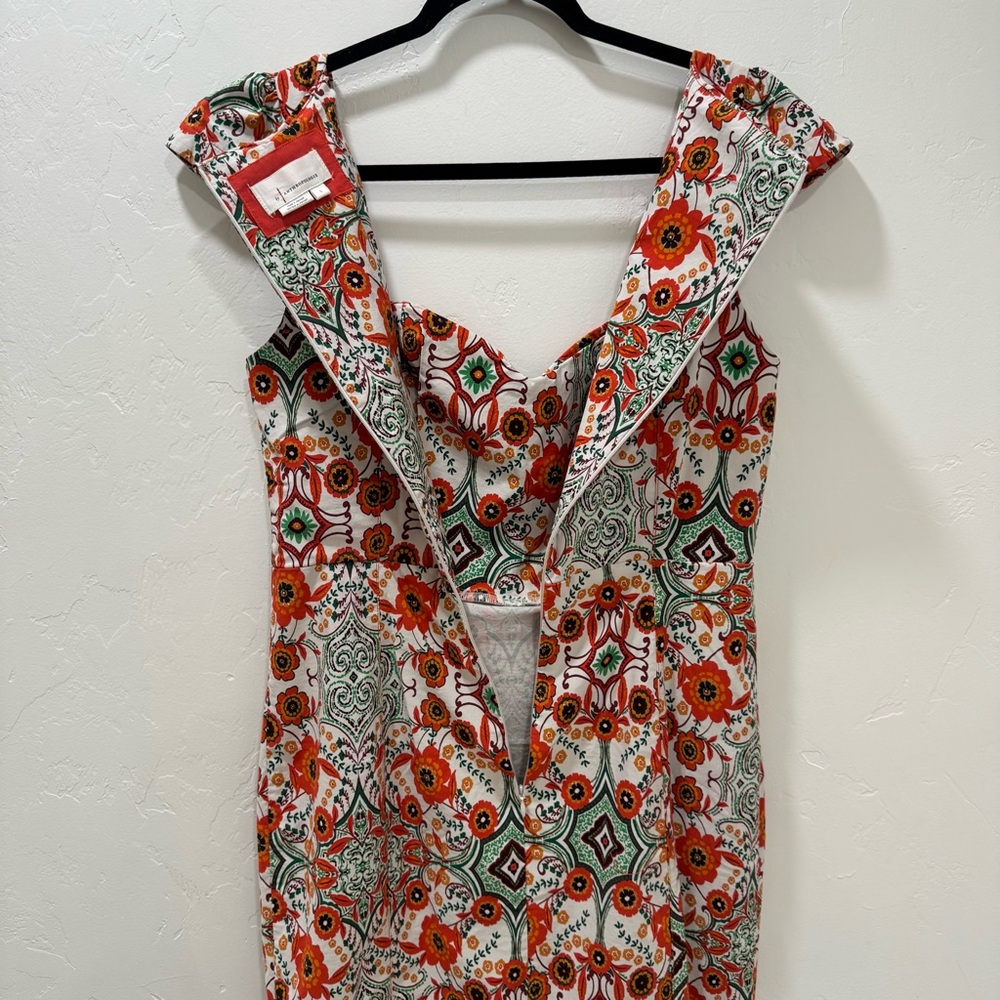 Anthropologie Cecily Fit & Flare Sweetheart Midi Dress ‎Orange Motif Floral L - Picture 13 of 14